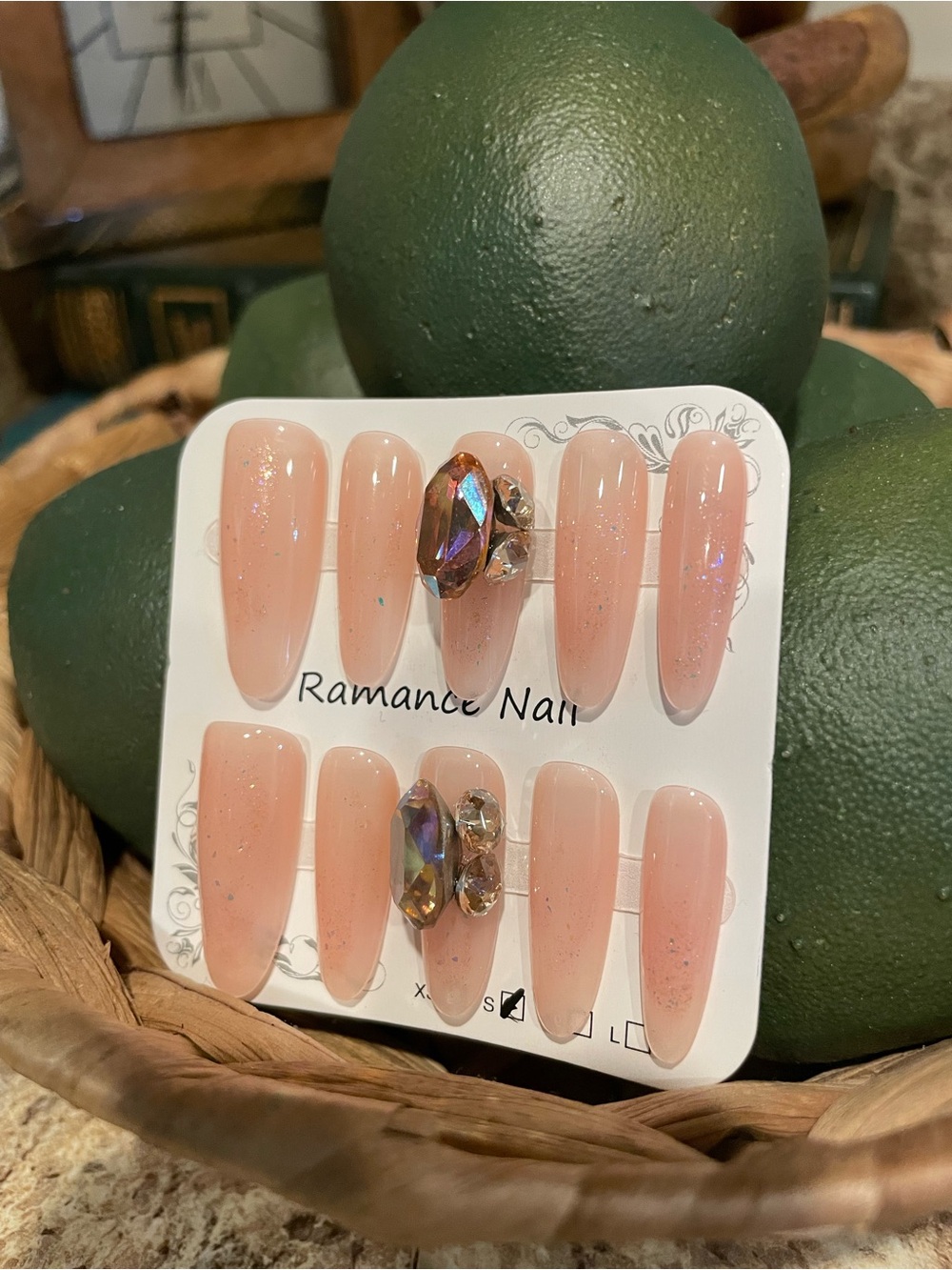 Nude Pink Press-On Set with Crystal Accent